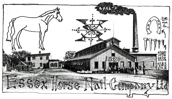 My "doodlebomb" of the Essex Horse Nail Company including the enterprise's logo (top center).