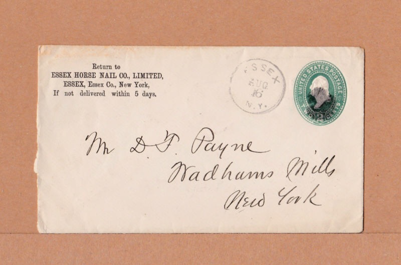 Envelope from Essex Horse Nail Co., Limited in Essex, New York, circa 1898.