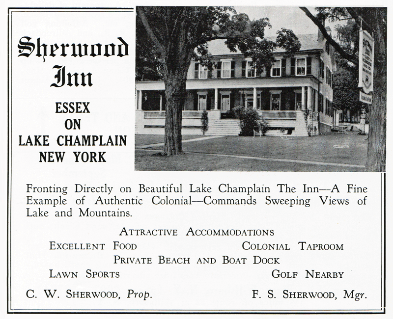 Sherwood Inn advertisement from 1949 Adirondack Guide. (Source: Adirondack Guide via David Brayden)